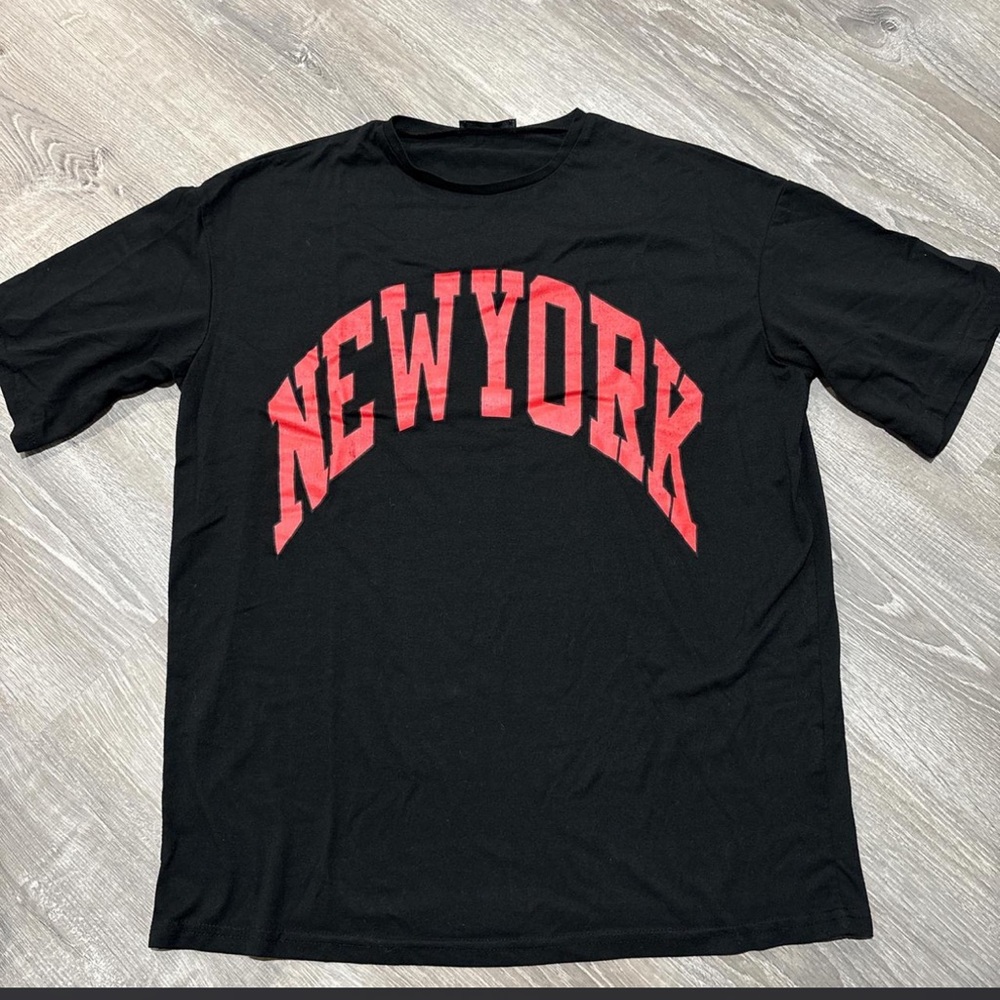 SHEIN New York Graphic Tee Black Red Varsity XS Oversized Retro Streetwear
